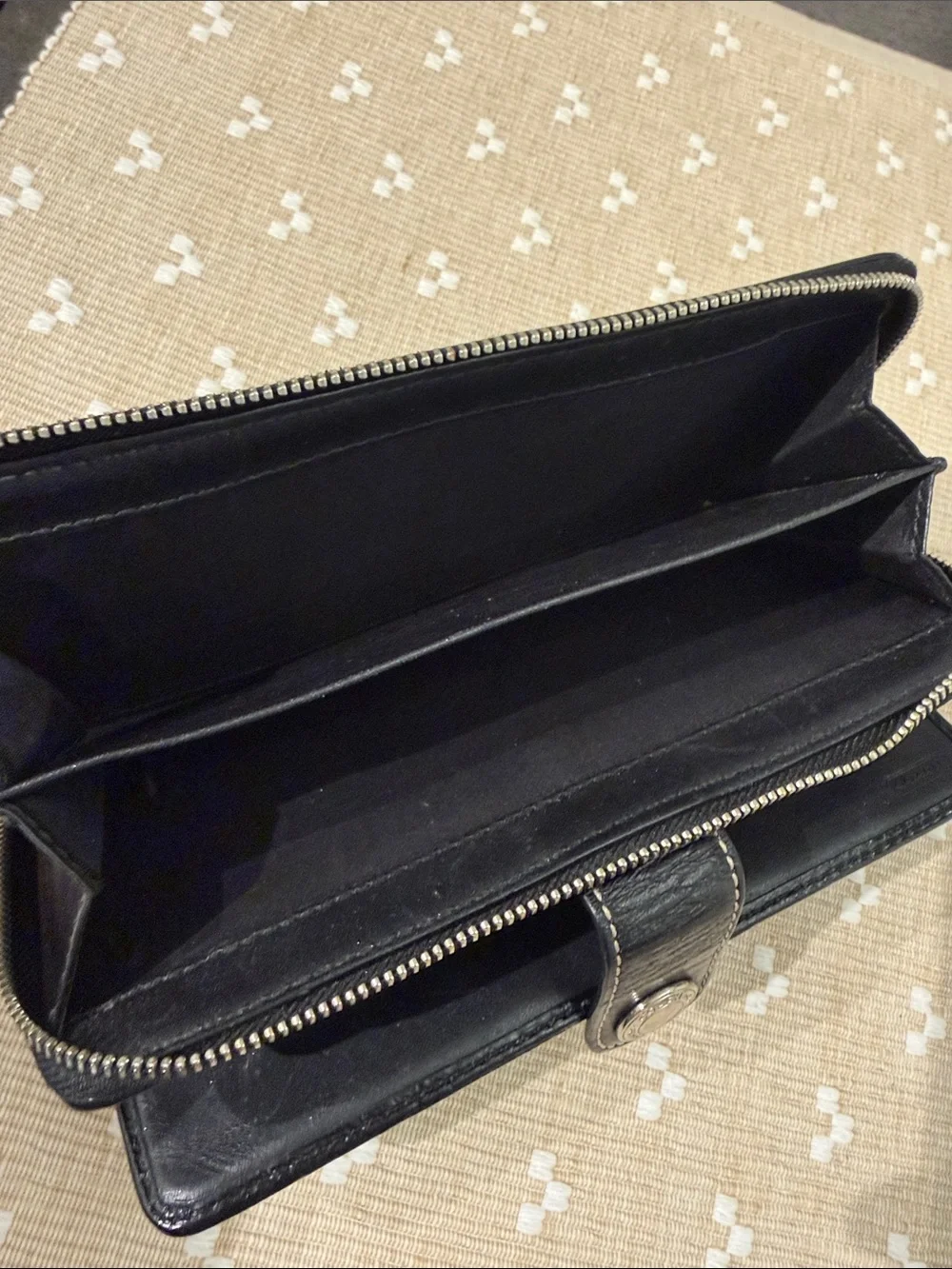 Coach Signature Jacquard Slim Envelope Wallet Black Gray Leather Trim OS